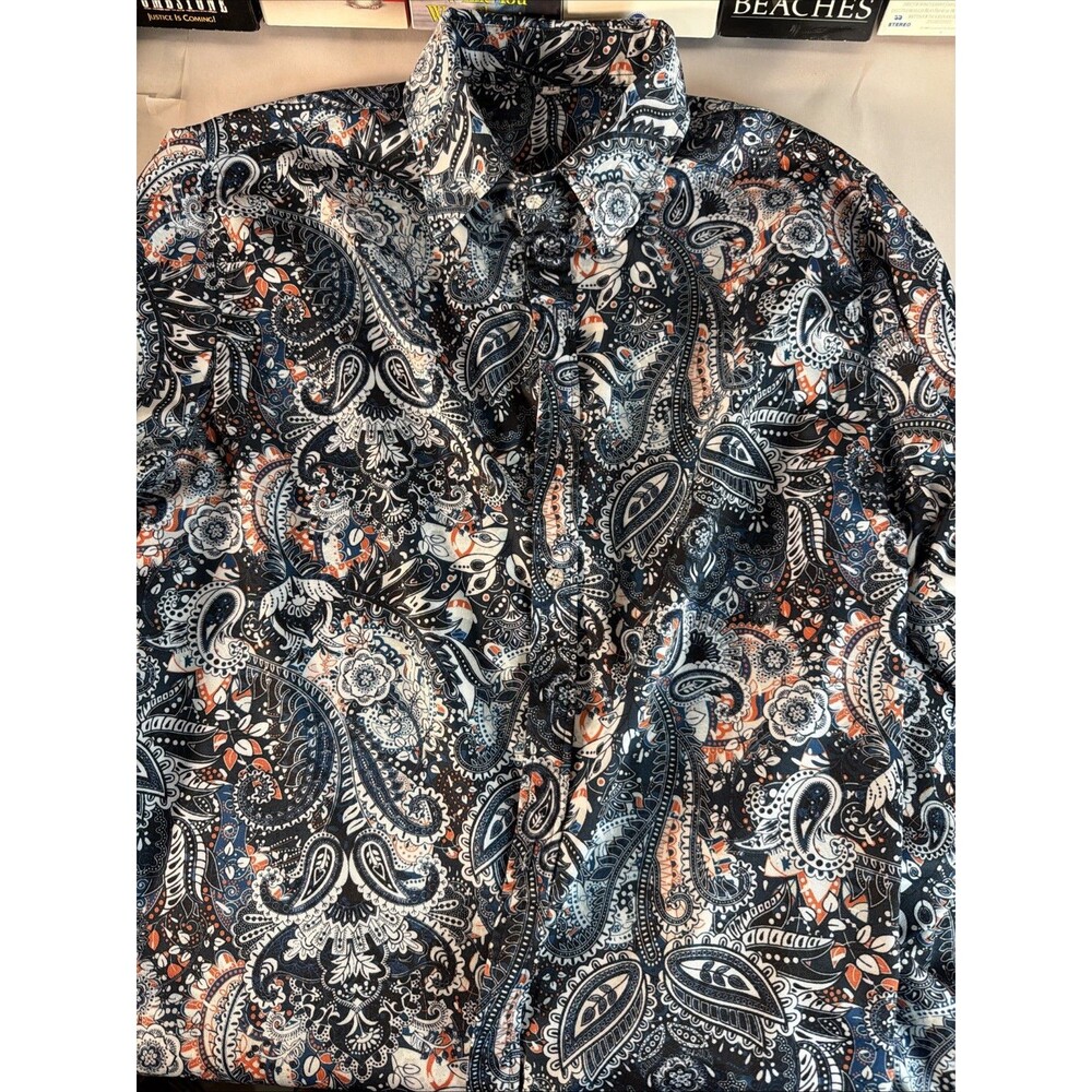 Men's Paisley Printed Long Sleeve Casual Button Down Shirt Size XL
